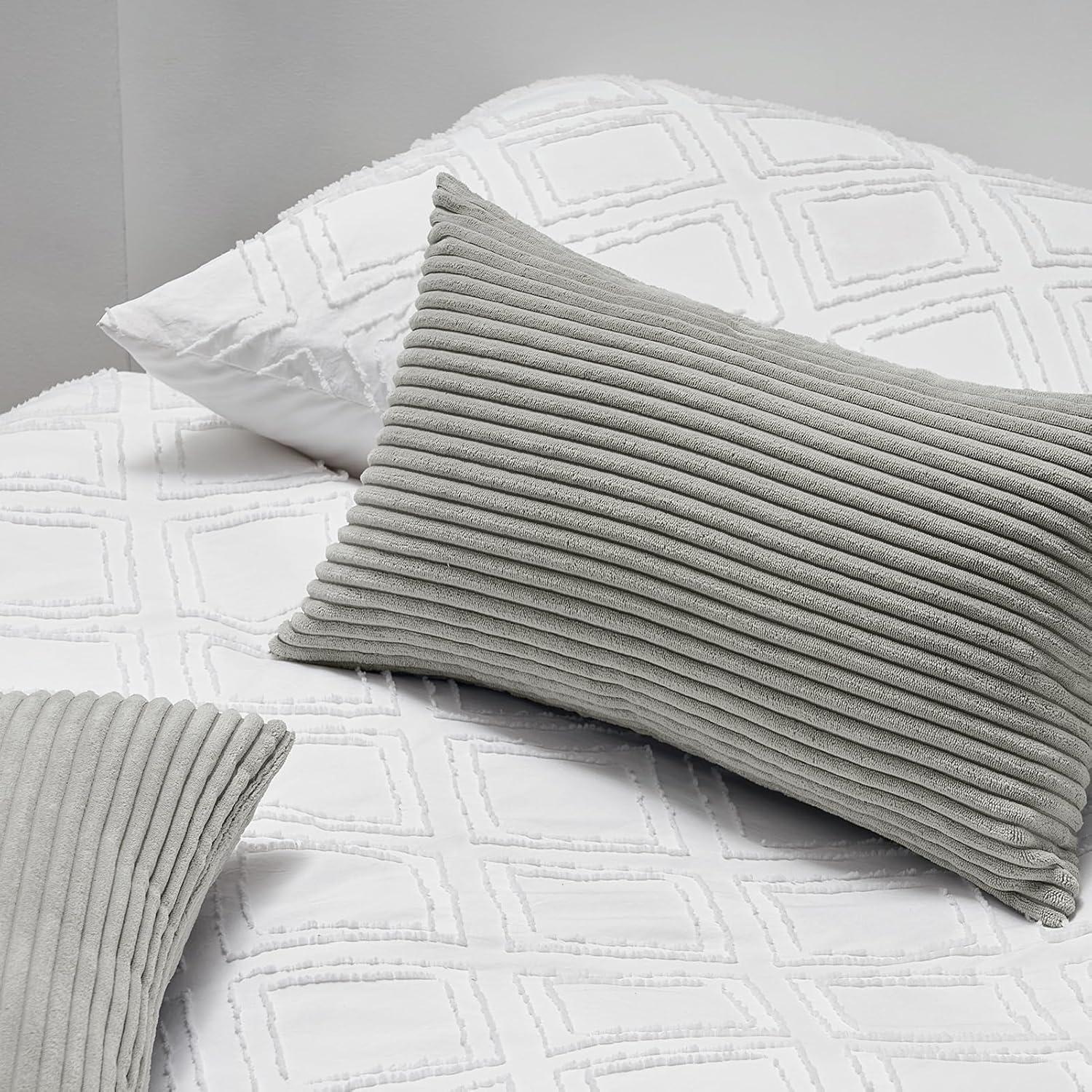 Topfinel Kissenbezug 30x50 grau 2er Set Kordsamt gestreift Wohnzimmer
