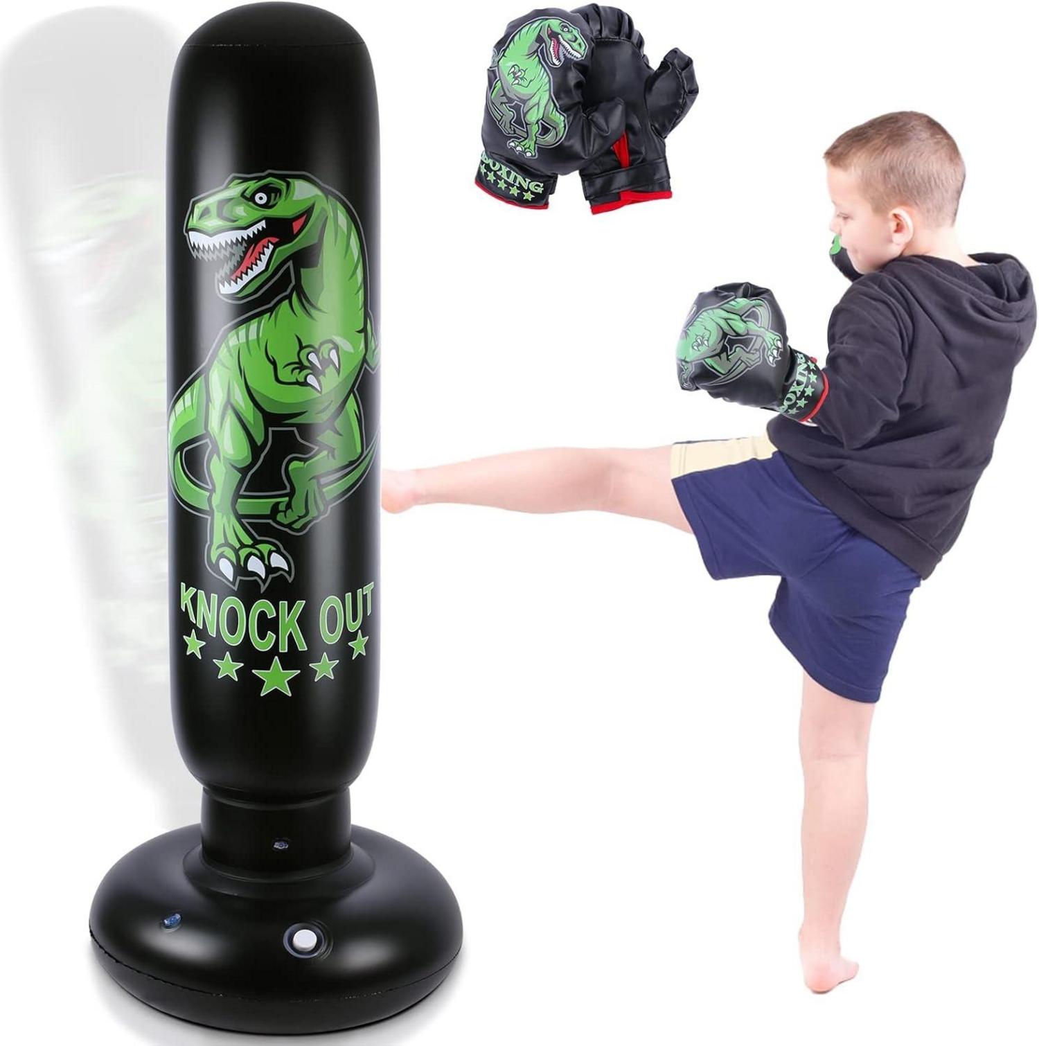 Dinosaurier Boxsack für Kinder 160 cm mit Boxhandschuhen