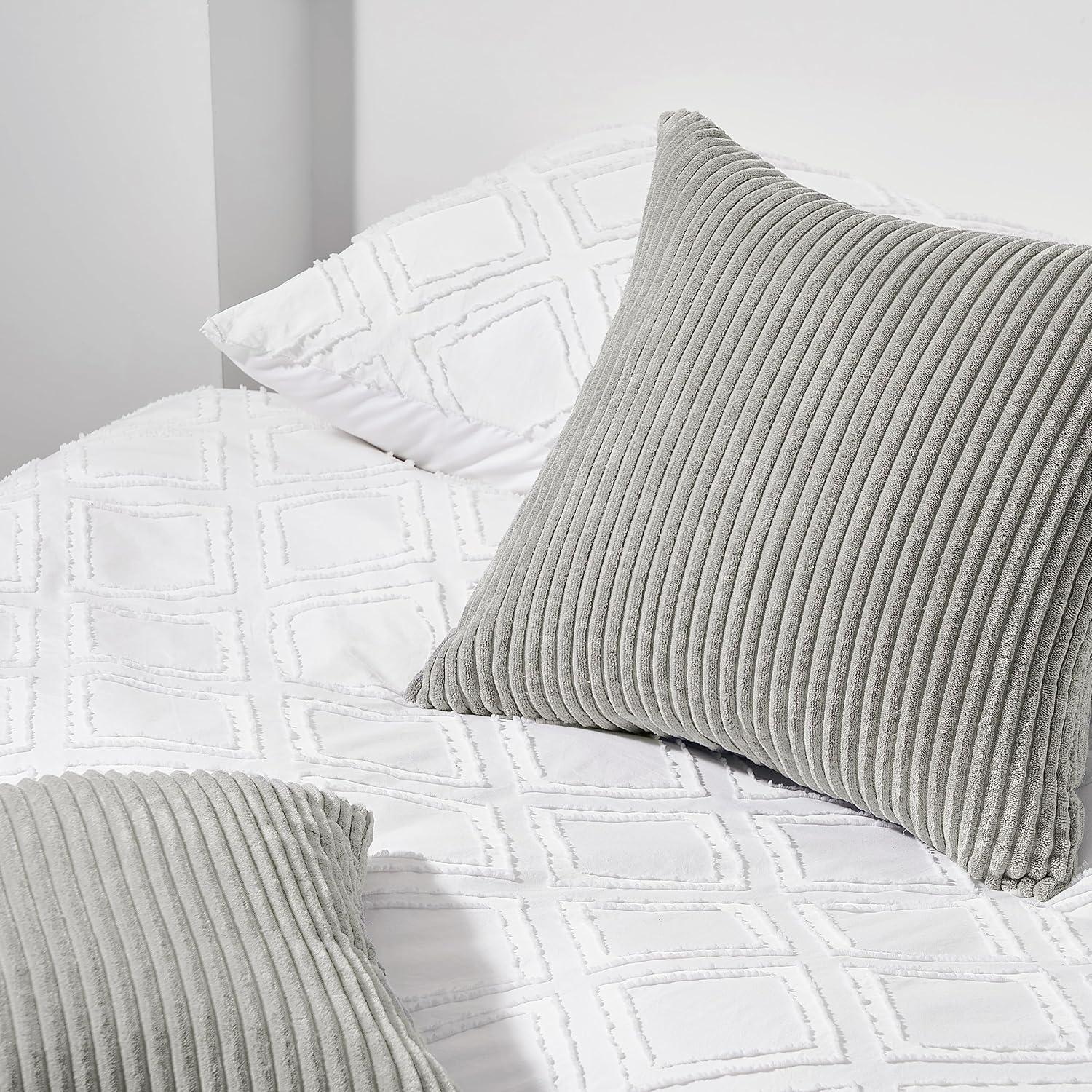 Topfinel Kissenbezug 40x40 grau Kordsamt gestreift 2er Set Sofa Couch Wohnzimmer
