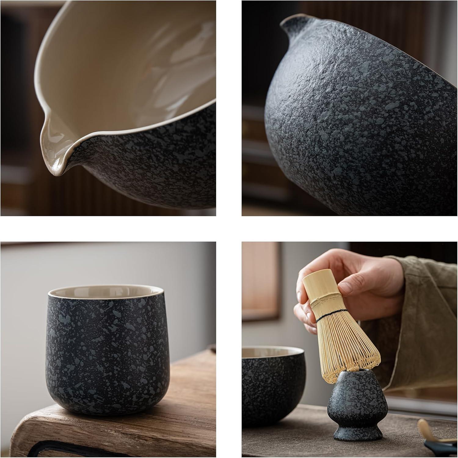 TEANAGOO Keramik Matcha Set Schneebesen Schale Schöpfkelle Ausgießer 9-teilig