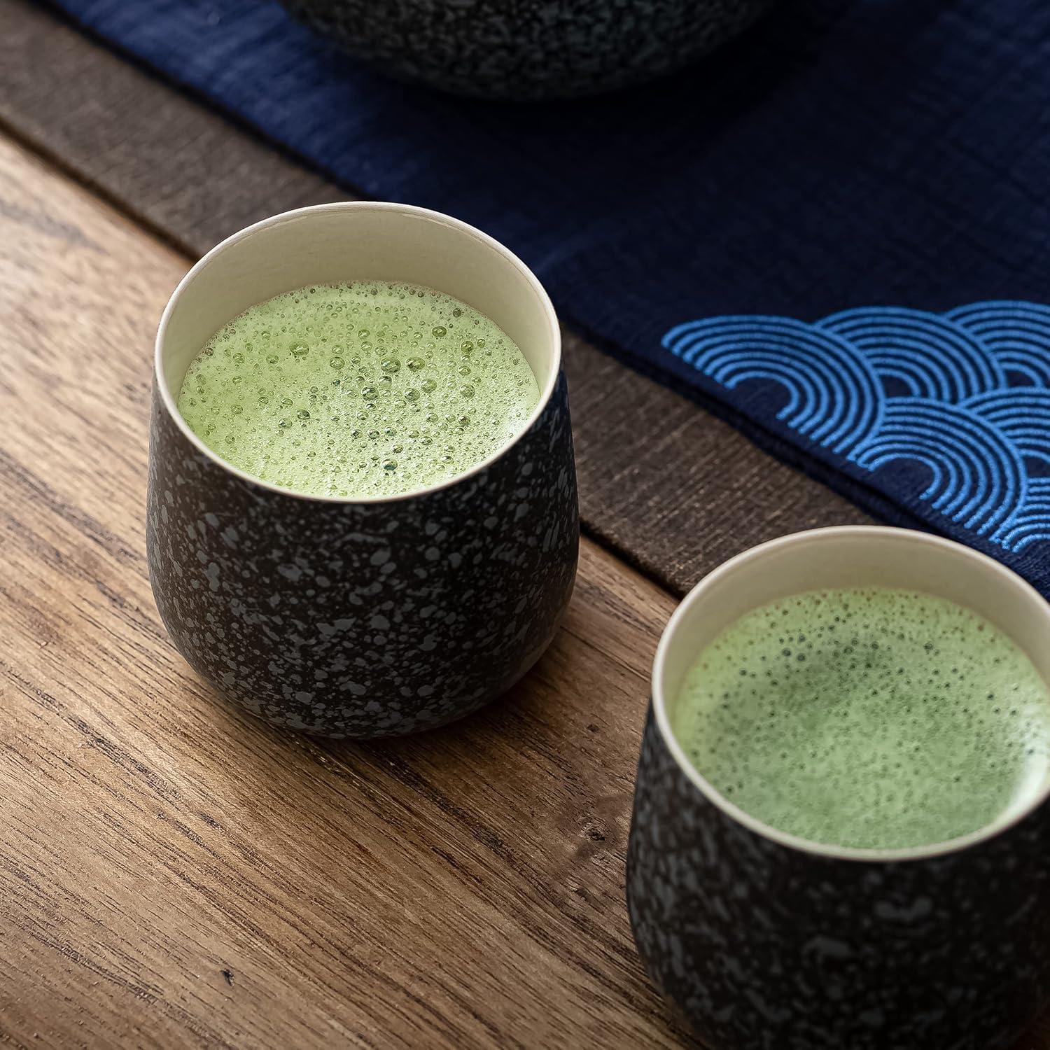 100% Bambus & Keramik Matcha Tee Set, 9tlg. Schneebesen Schale Ausgießer