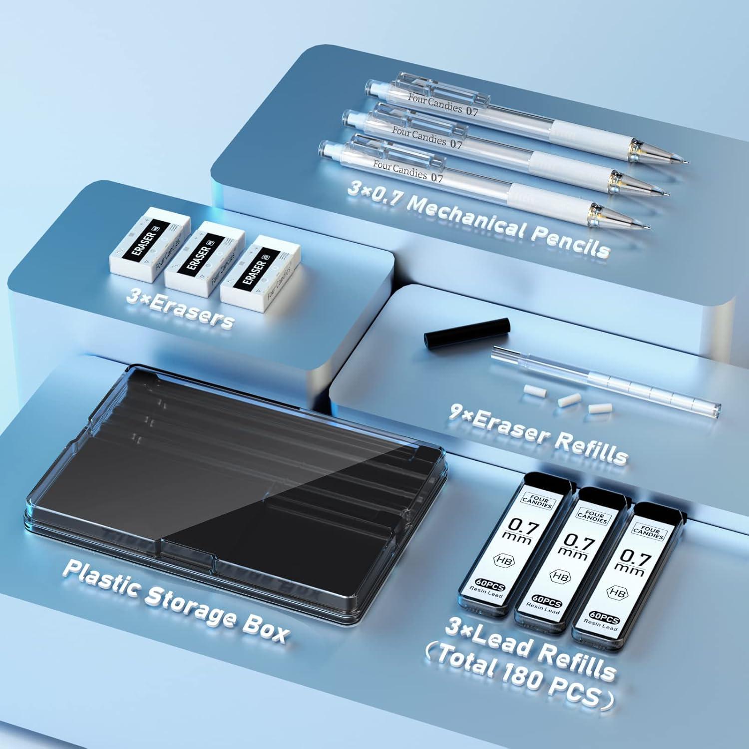 Pastell Druckbleistift Set mit Etui und Zubehör 0,7mm HB