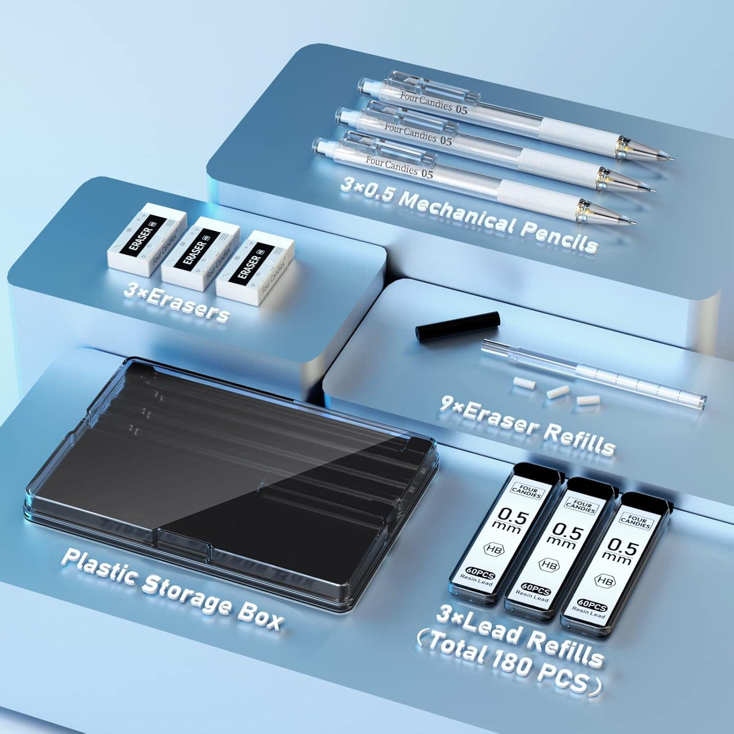 Pastell Druckbleistift Set mit Etui und Zubehör 0.5mm HB Bleistifte 180