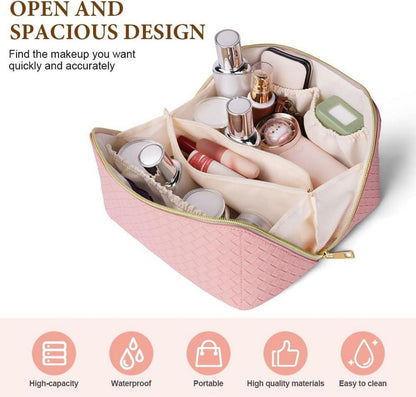 Reise Kosmetiktasche PU Leder Make-up Tasche wasserdicht groß Rosa