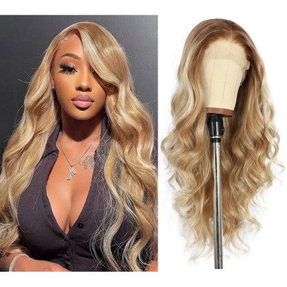 Blond Wellige Lace Front Perücke mit Highlights – 26 Zoll