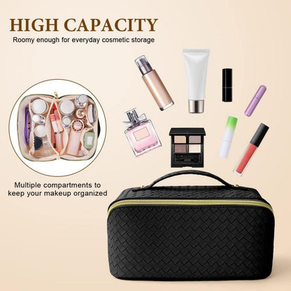 Aucuu Reise Kosmetiktasche PU Leder Make-up Tasche Kapazität Wasserdicht Schwarz