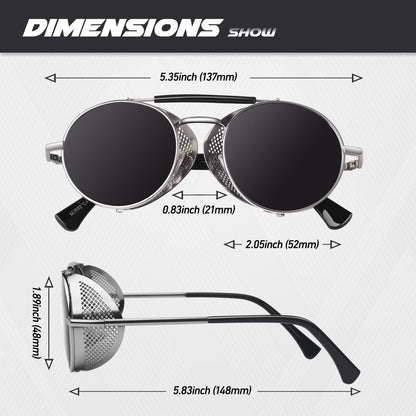 CGID Retro Steampunk Sonnenbrille Polarisiert Rund Metallrahmen