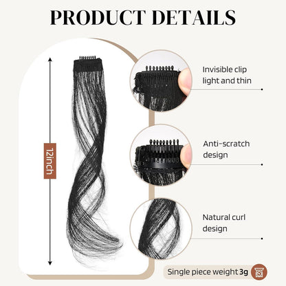 Clip-in Pony mit seitlichen Luftschläfen – Natürliches Schwarz, 30cm