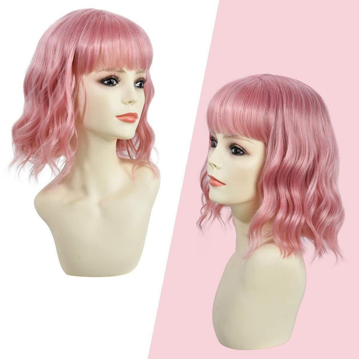 Rosa Bob Perücke mit Pony – Kurz, Wellig, Cosplay & Party