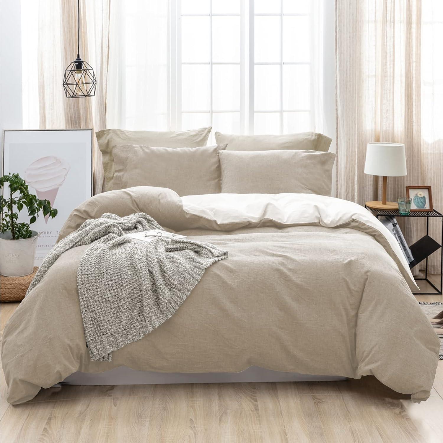 Bettwäsche Set 200x200 Baumwolle 3tlg Aprikose Stone Washed
