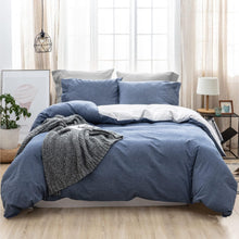 Bettwäsche Set 100% Baumwolle Denim Blue Stone Washed 155x220 2tlg