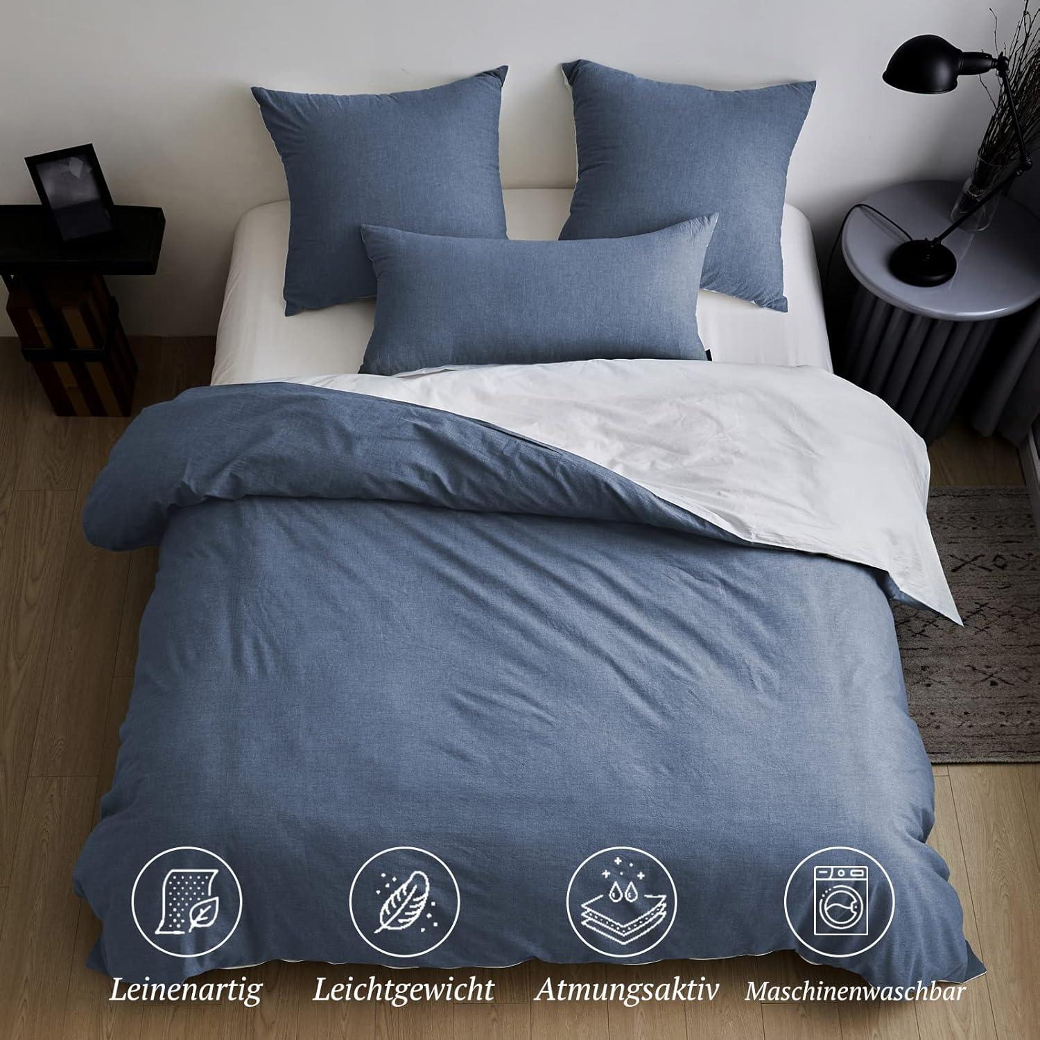 SOULFUL Bettwäsche 155x220 Baumwolle Denim Blue Stone Washed