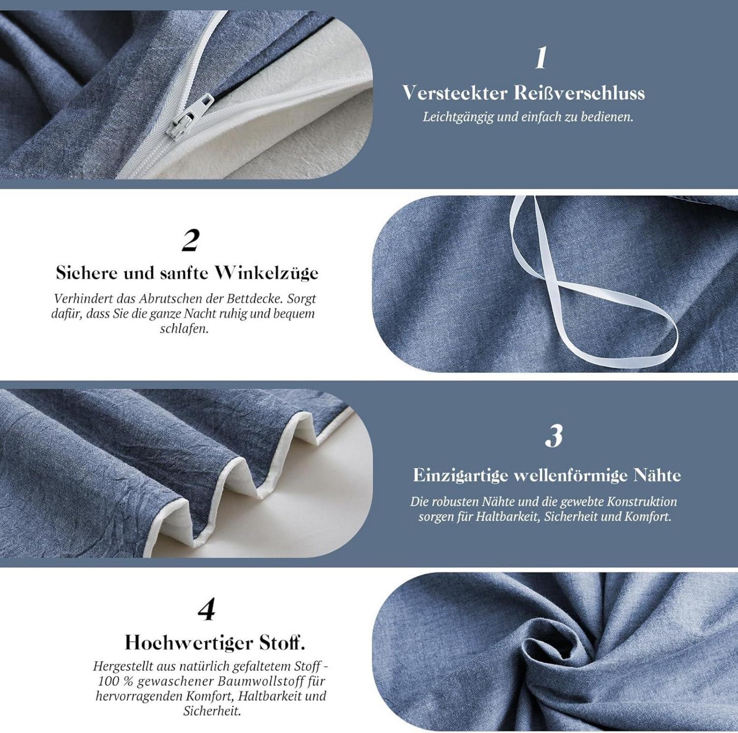 Bettwäsche 155x220 Baumwolle Denim Blue Stone Washed mit