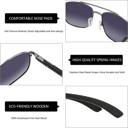 Polarisierte Holz Metall Pilotenbrille UV400 Schutz Sonnenbrille