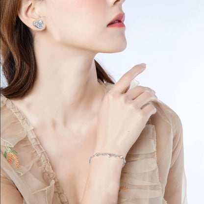 Silber Kristall Herz Armband Ohrringe Schmuck Set weiße Herzform Love