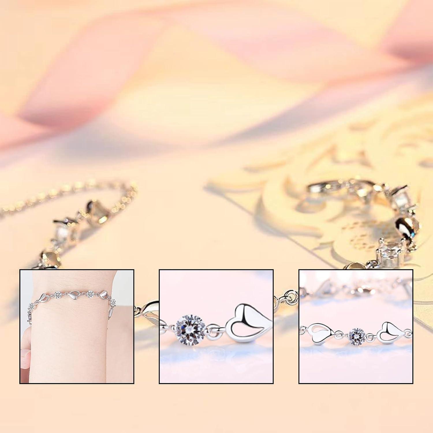 Silber Herz Kristall Armband & Ohrringe Set, verstellbar, Liebe geformt Schmuck