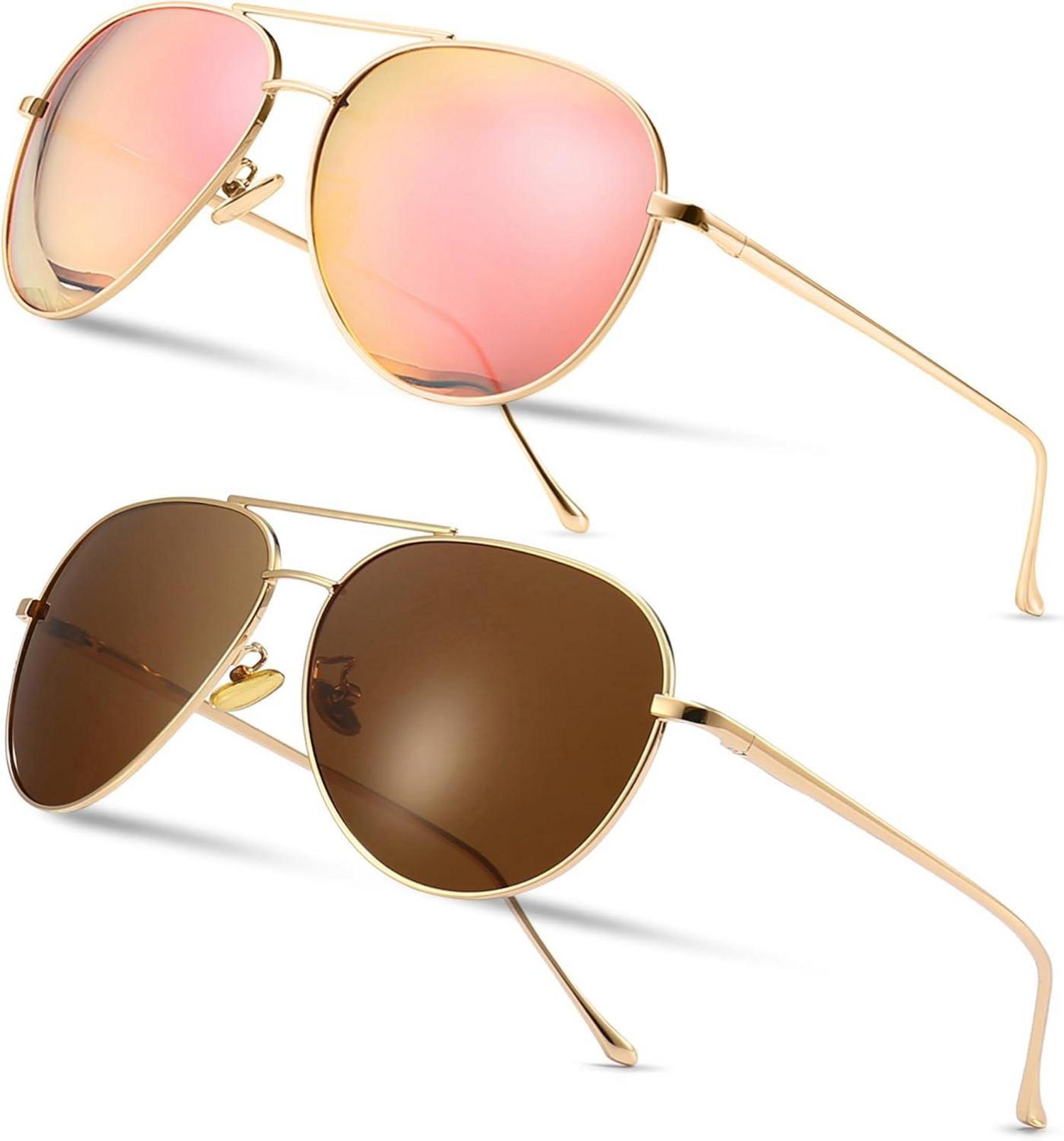 Damen Polarisierte Übergroße Piloten-Sonnenbrille mit Metallgestell