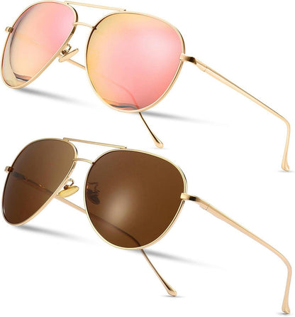 Damen Polarisierte Übergroße Piloten-Sonnenbrille mit Metallgestell