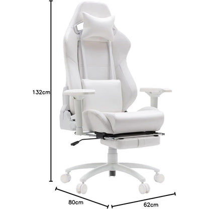 Ergonomischer Gaming Stuhl mit Fußstütze und Lendenkissen, Weiß