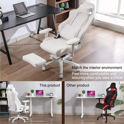 Ergonomischer Gaming Stuhl mit Fußstütze und Lendenkissen, Weiß