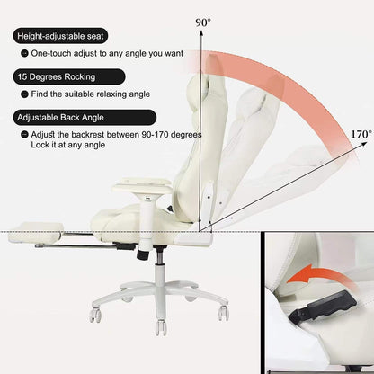 Ergonomischer Gaming Stuhl mit Fußstütze und Lendenkissen, Weiß