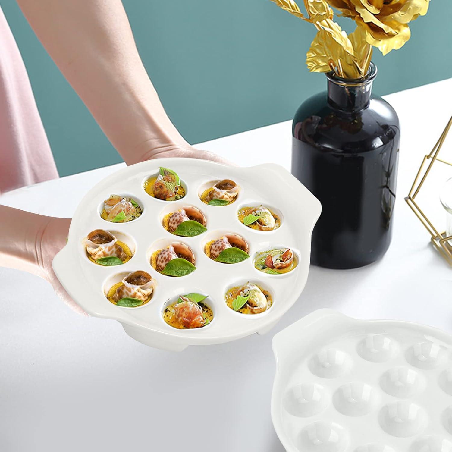 2er Set Keramik Escargot Teller - Hochwertiges Porzellan mit 12 Fächern • Restaurant & Haus