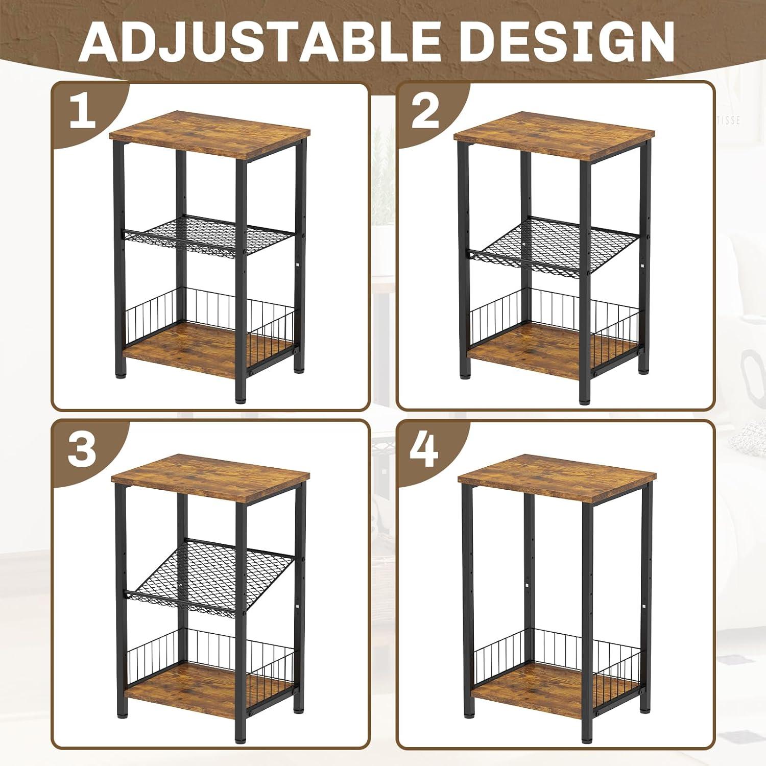 iDavosic.ly Beistelltisch Schwarz Metall Holz 3 Ebenen Vintagebraun