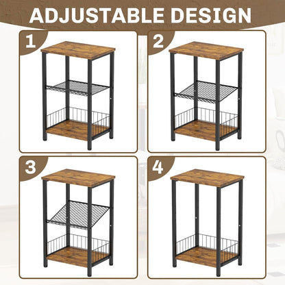 iDavosic.ly Beistelltisch Schwarz Metall Holz 3 Ebenen Vintagebraun