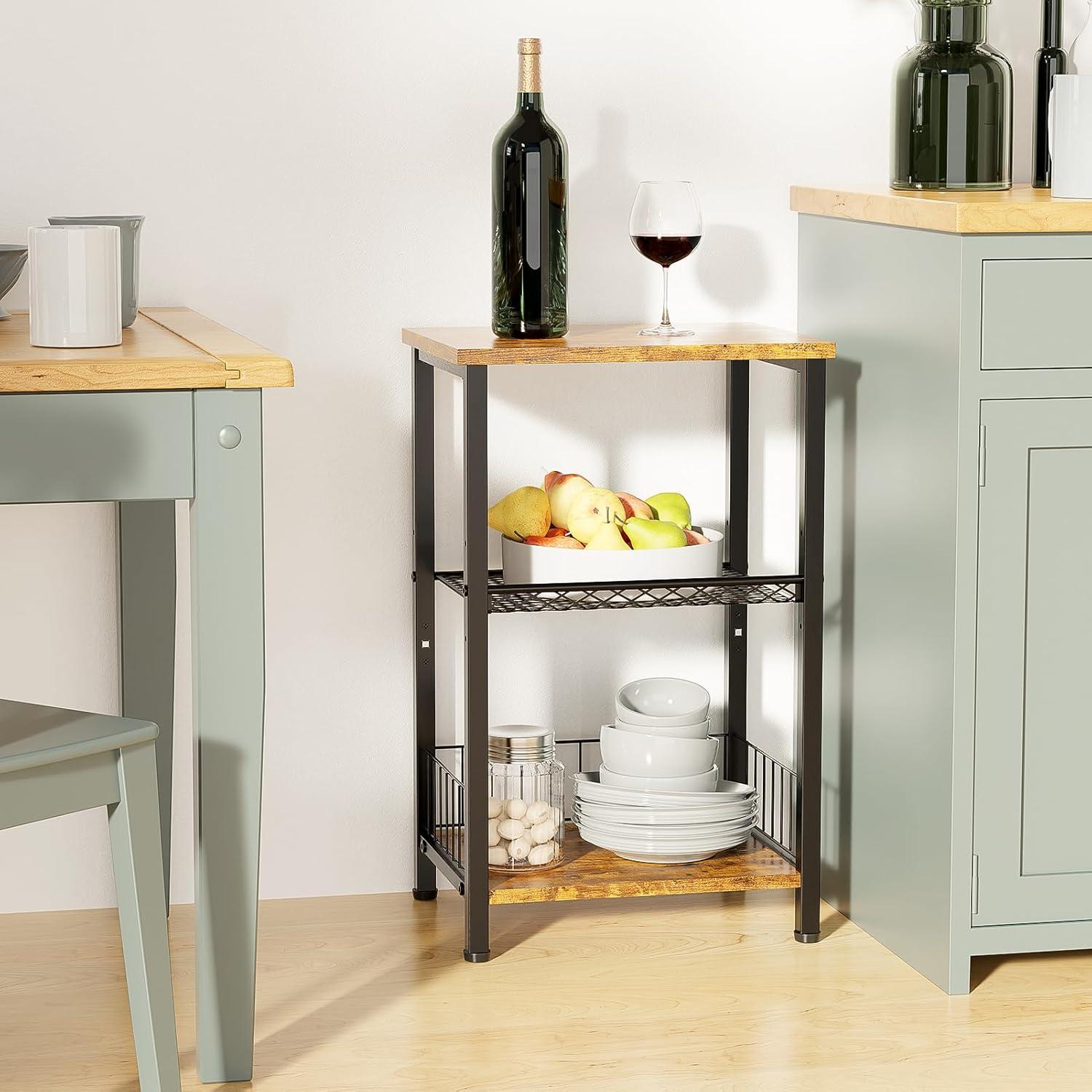 Beistelltisch Schwarz Metall 3 Ebenen Holz Vintagebraun