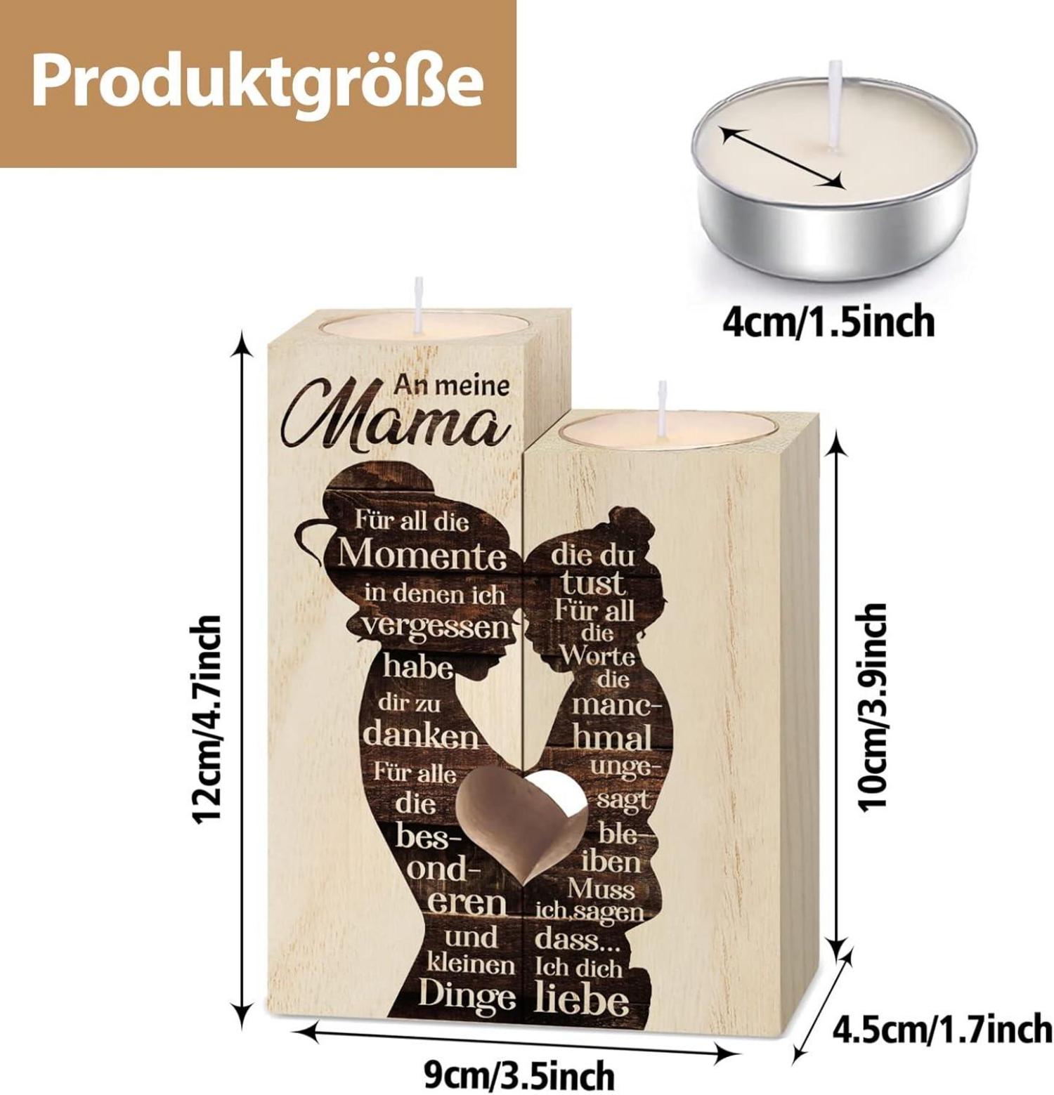 Kerzenständer Mama Geschenk Mutter Tochter Holz-Handwerkskunst 12x9x4,5cm