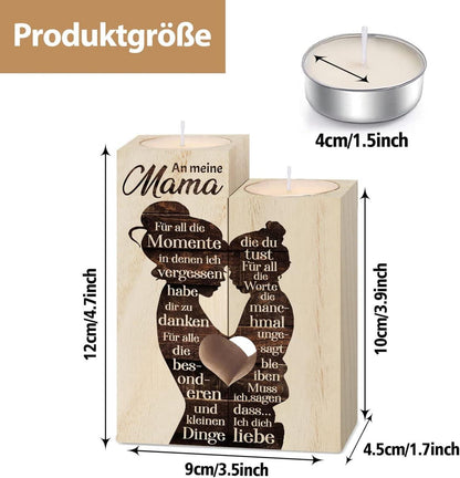 Kerzenständer Mama Geschenk Mutter Tochter Holz-Handwerkskunst 12x9x4,5cm