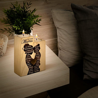 Kerzenständer Mama Geschenk Mutter Tochter Holz-Handwerkskunst 12x9x4,5cm