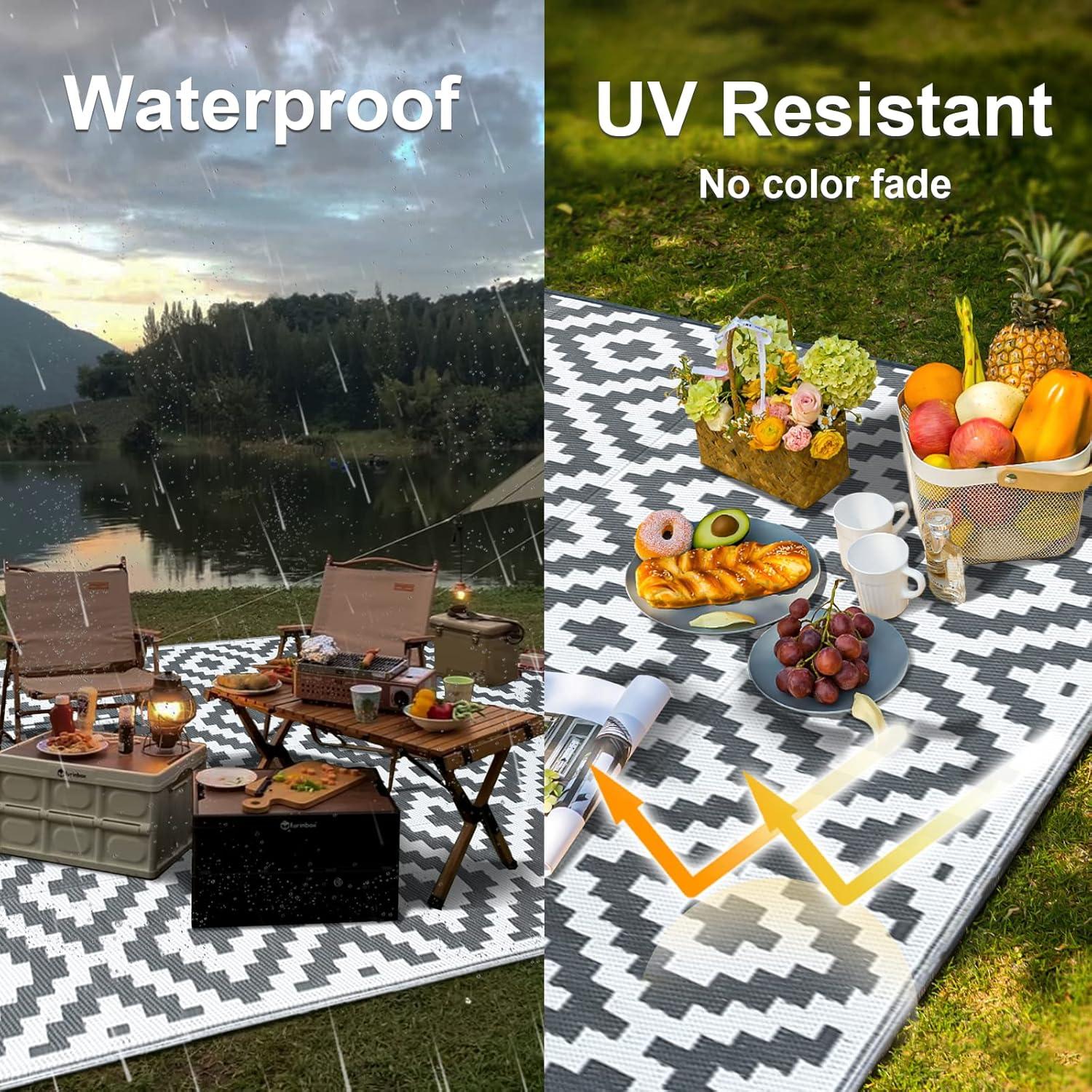 Outdoor Teppich 150x240cm Grau Wetterfest UV Beständig Wendbar Camping Picknick