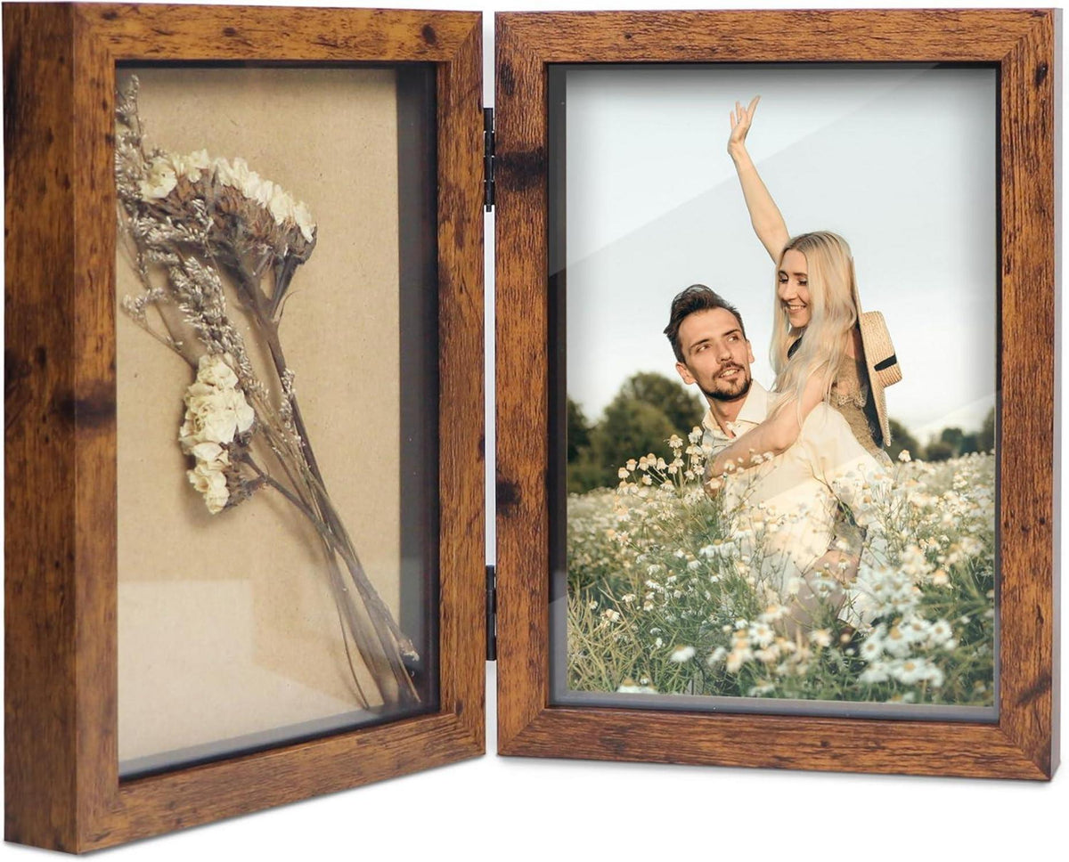 Bilderrahmen für 2 Fotos faltbar Shadow Box Rustikales Dekor