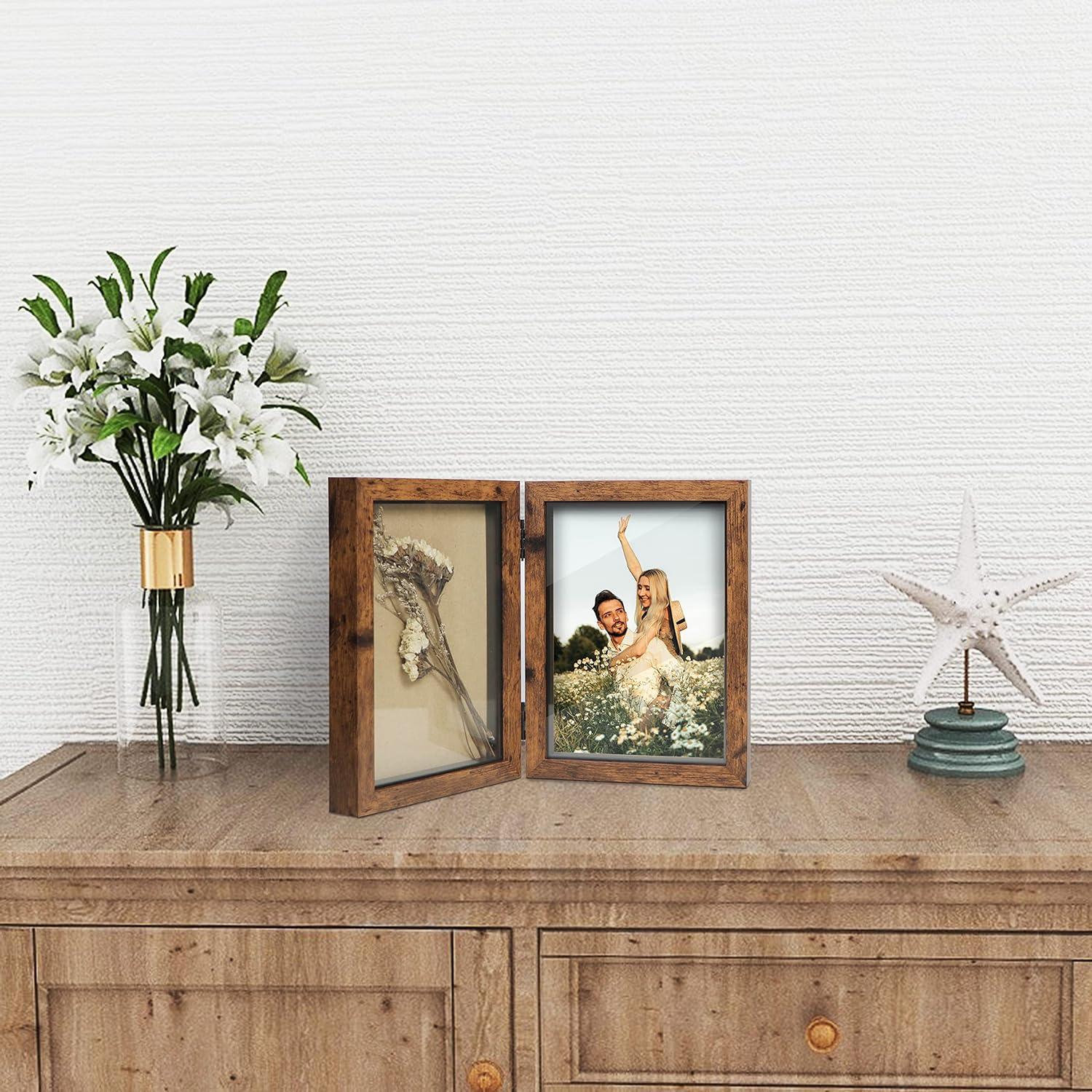 Bilderrahmen für 2 Fotos faltbar Shadow Box Rustikales Dekor