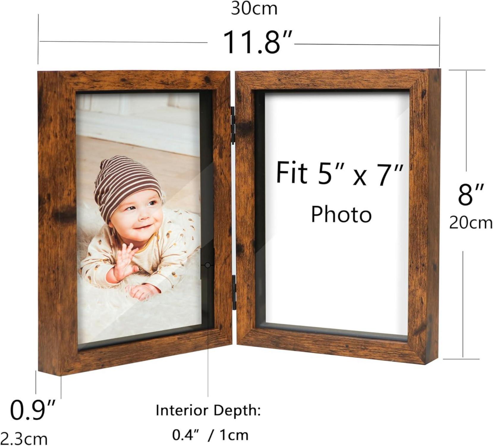 Shampsen 13x18 Bilderrahmen für 2 Fotos faltbar Braun Shadow Box Rustikales Dekor