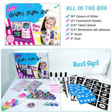 Glitzer Tattoo Set Kinder | 42 Farben Glitzer 219 Schablonen
