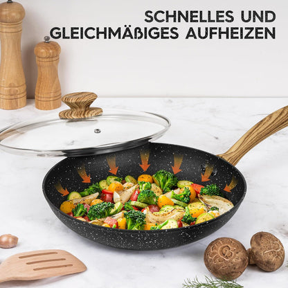 Antihaft-Bratpfanne mit Deckel 26cm, Granitbeschichtung, gesund
