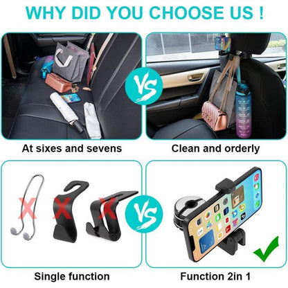 URAQT Auto Kopfstützen Haken mit Handyhalterung 360° drehbar