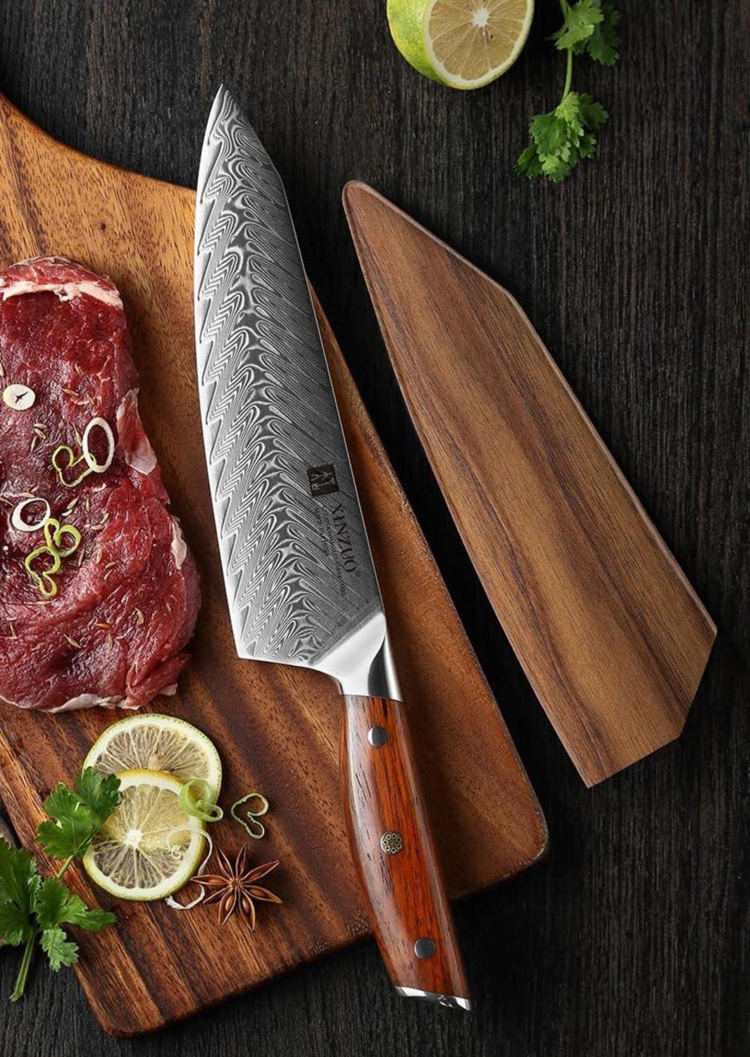 XINZUO Damaststahl Kochmesser 21cm Profi Chefmesser Rosenholz-Griff