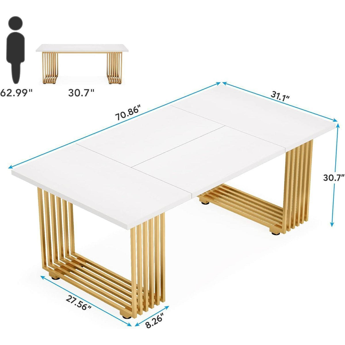 Moderner Schreibtisch Weiß & Gold | 180x80cm | Home Office Tisch