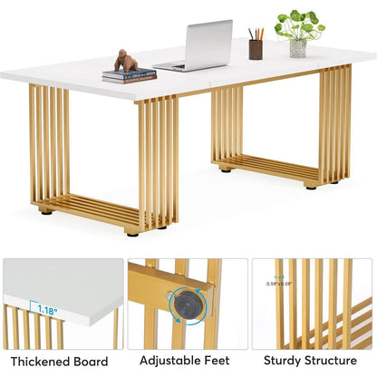 Moderner Schreibtisch Weiß & Gold | 180x80cm | Home Office Tisch