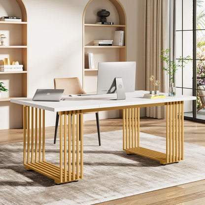 Moderner Schreibtisch Weiß & Gold | 180x80cm | Home Office Tisch