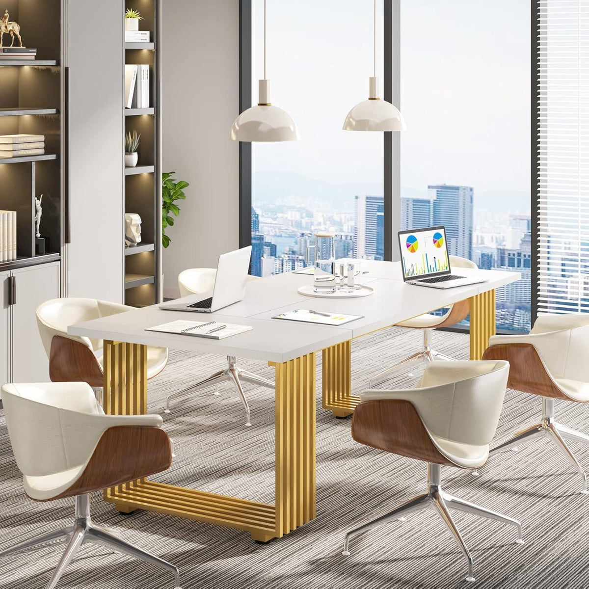 Moderner Schreibtisch Weiß & Gold | 180x80cm | Home Office Tisch