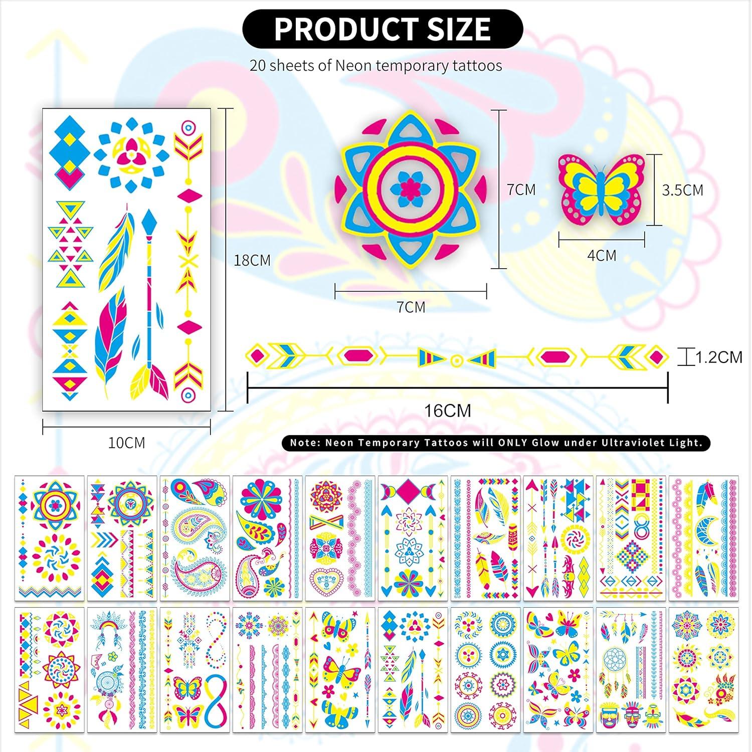 Neon Gesichtstattoo - 20 Blätter - Schwarzlicht Schminke
