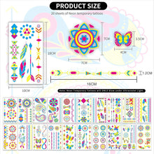 Neon Gesichtstattoo - 20 Blätter - Schwarzlicht Schminke