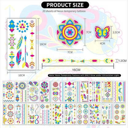 Neon Gesichtstattoo - 20 Blätter - Schwarzlicht Schminke