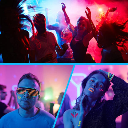 Neon Gesichtstatowierungen – 9 Blätter, Schwarzlicht Schminke