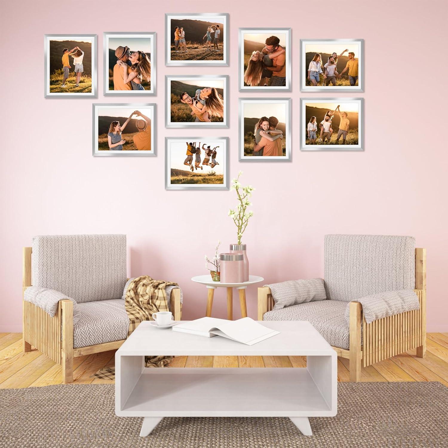 Bilderrahmen Set 10x 20x25 cm Silber Passepartout Fotorahmen 23x28 cm