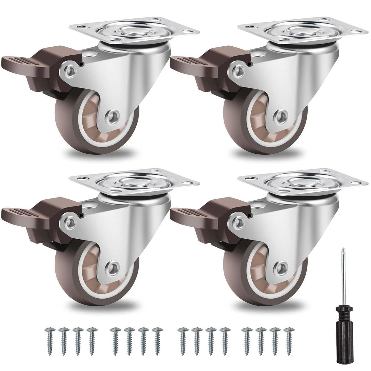 Möbelrollen 38mm Gummi mit Bremse – Schwerlast 135kg